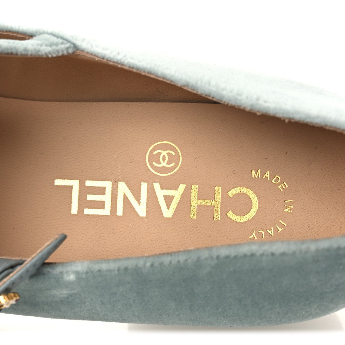 Chanel Velvet Grosgrain Bow Women's Mary Jane Flats 37.5 Light Green White