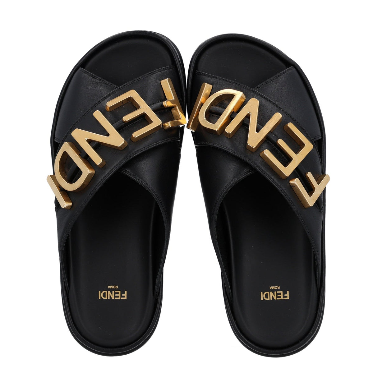 Fendi Vitello Women's Fendigraphy Slide Sandals 36 Black