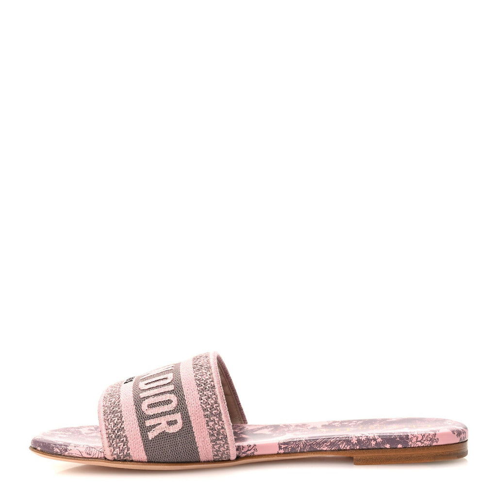 Christian Dior Canvas Women's Toile De Jouy Embroidered Dway Flat Slide Sandals 36 Chateau Rose