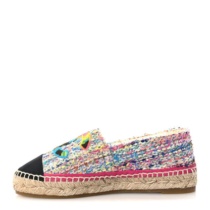 Chanel Cotton Tweed Grosgrain Women's CC Espadrilles 36 Multicolor Black