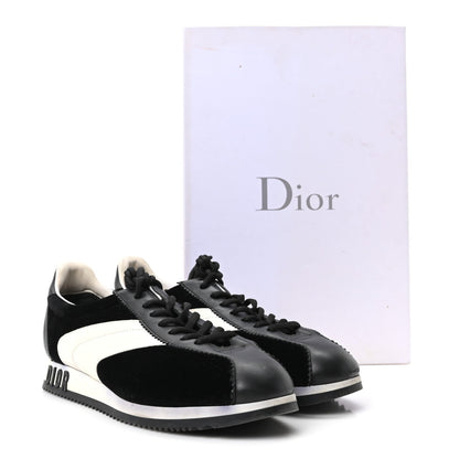 Christian Dior Velvet Calfskin Women's Diorun Sneakers 37.5 Black Off White
