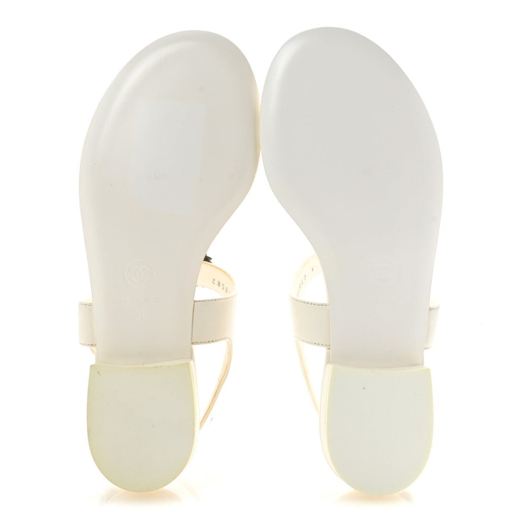 Chanel Lambskin Women's CC Leaf Thong Sandals 36 White