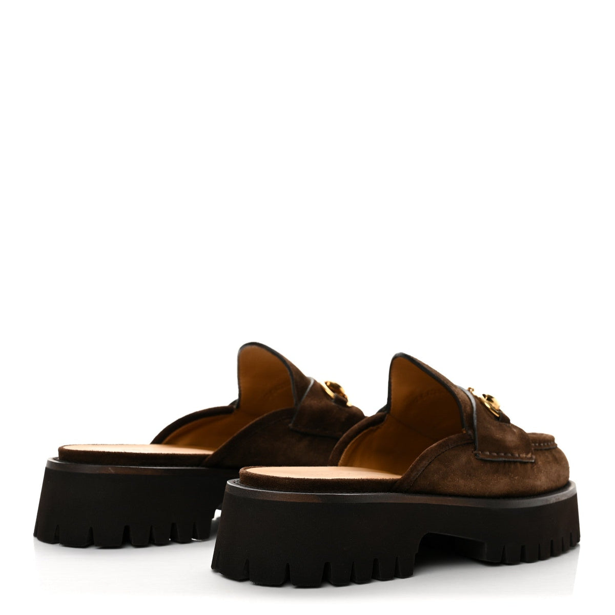 Gucci Suede Women's Horsebit Platform Mules 37.5 Washed Brown