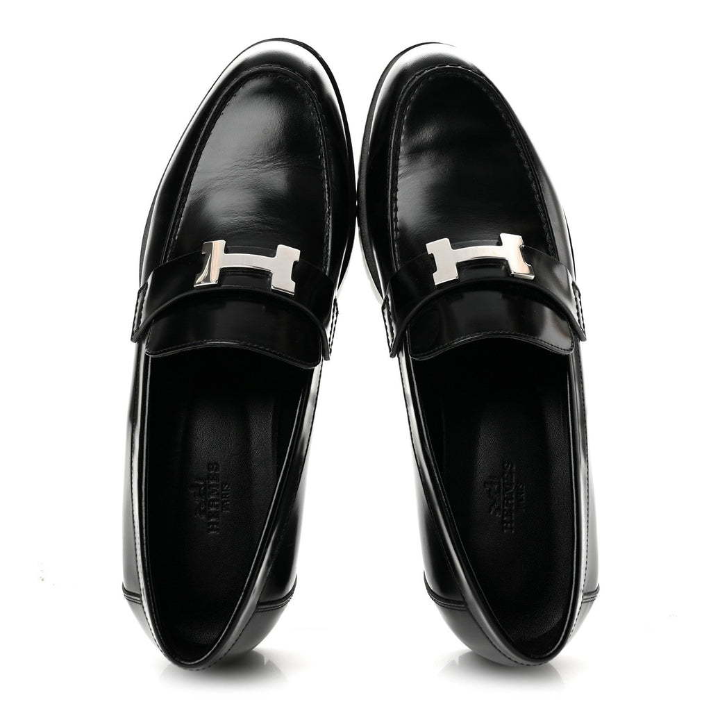 Hermès Glazed Calfskin Faubourg Women's Loafers Black