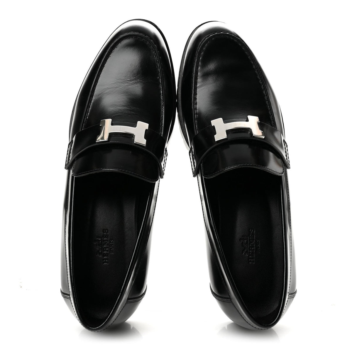 Hermès Glazed Calfskin Faubourg Women's Loafers Black