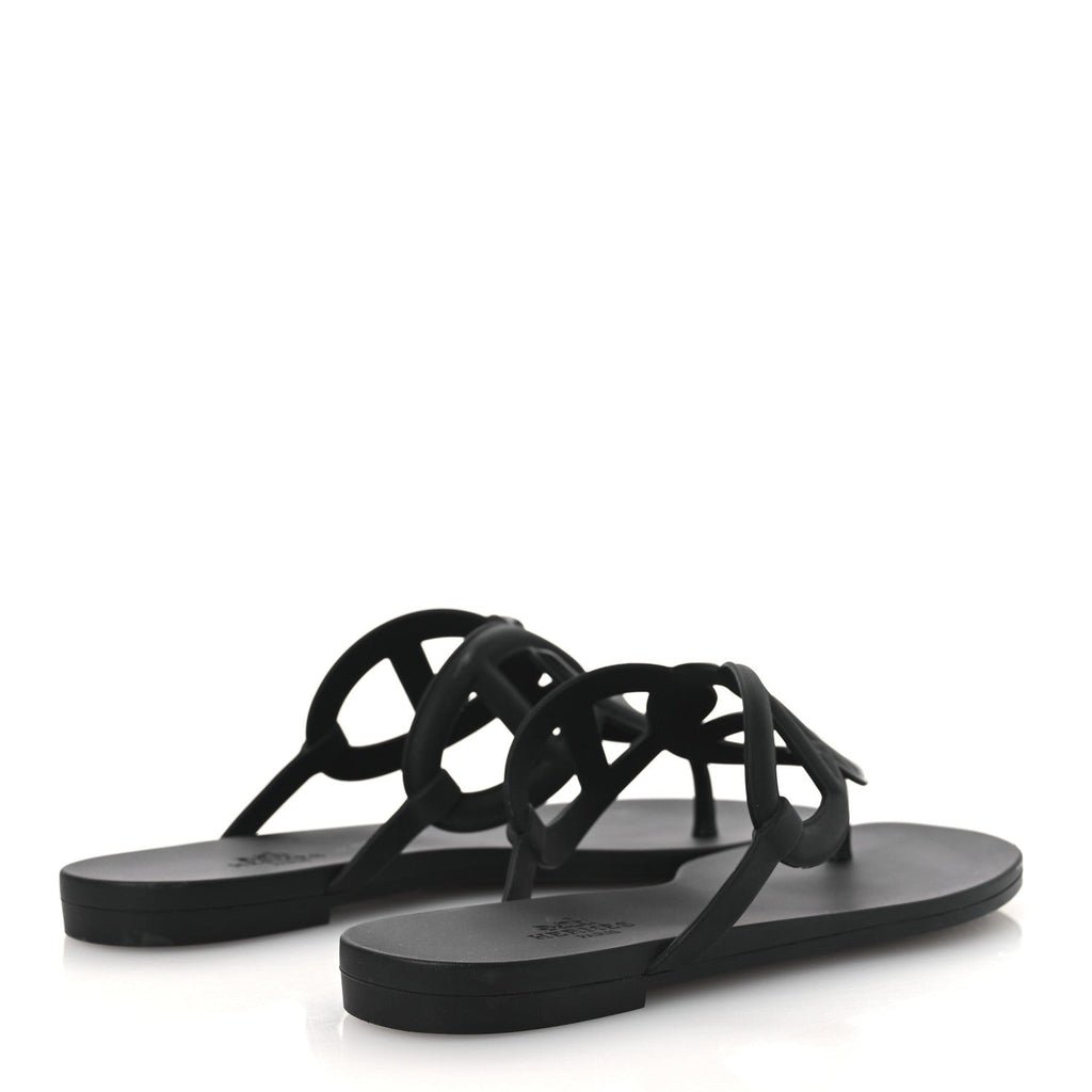 Hermes Rubber Women's Egerie Sandals 36 Black