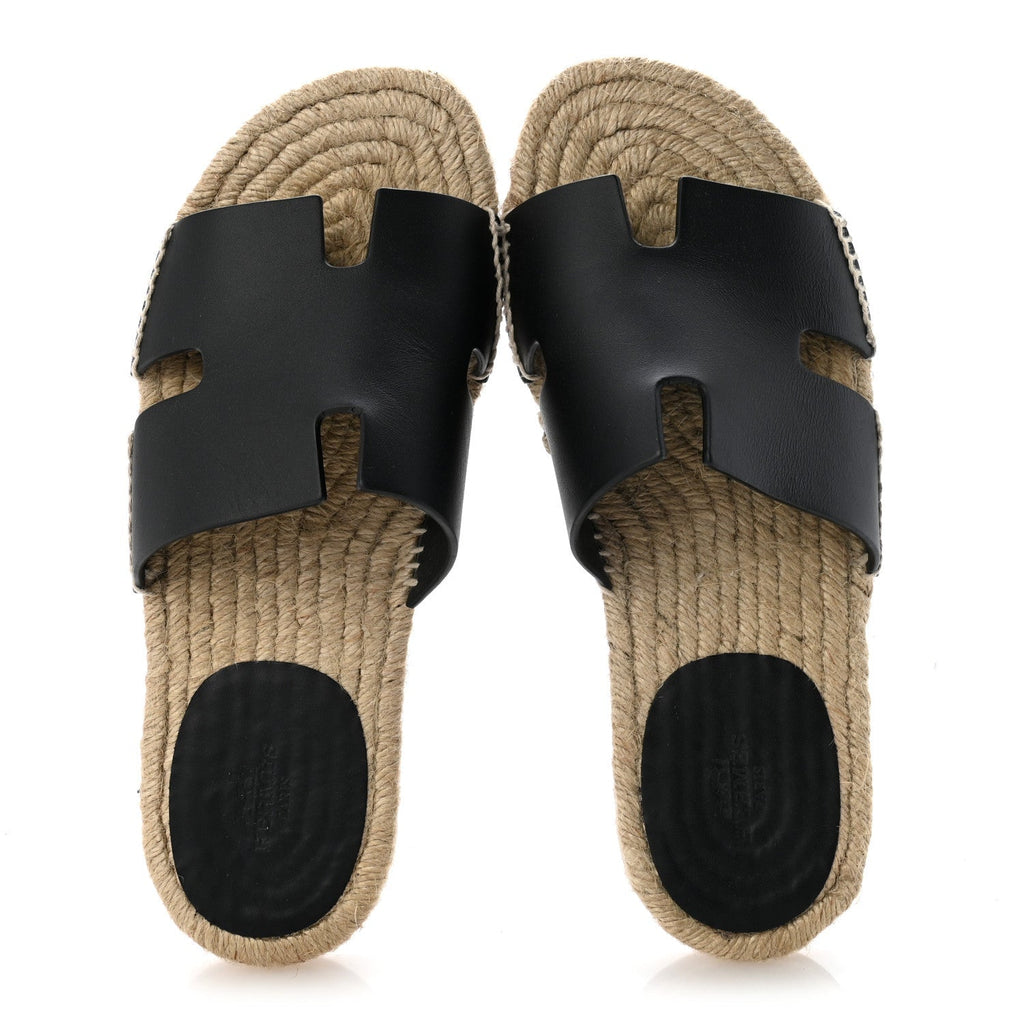 Hermes Calfskin Men's Antigua Espadrille Sandals 39 Black