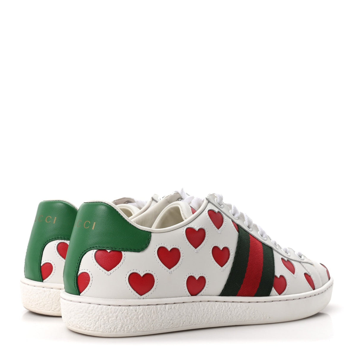 Gucci Calfskin Miro Soft Web Heart Cut Out Women's Ace Sneakers 36.5 White