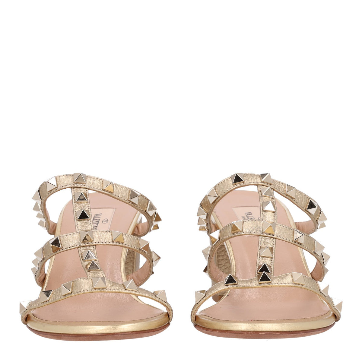 Valentino Garavani Metallic Pebbled Calfskin Women's Rockstud Caged Slide Sandals 40 Mekong