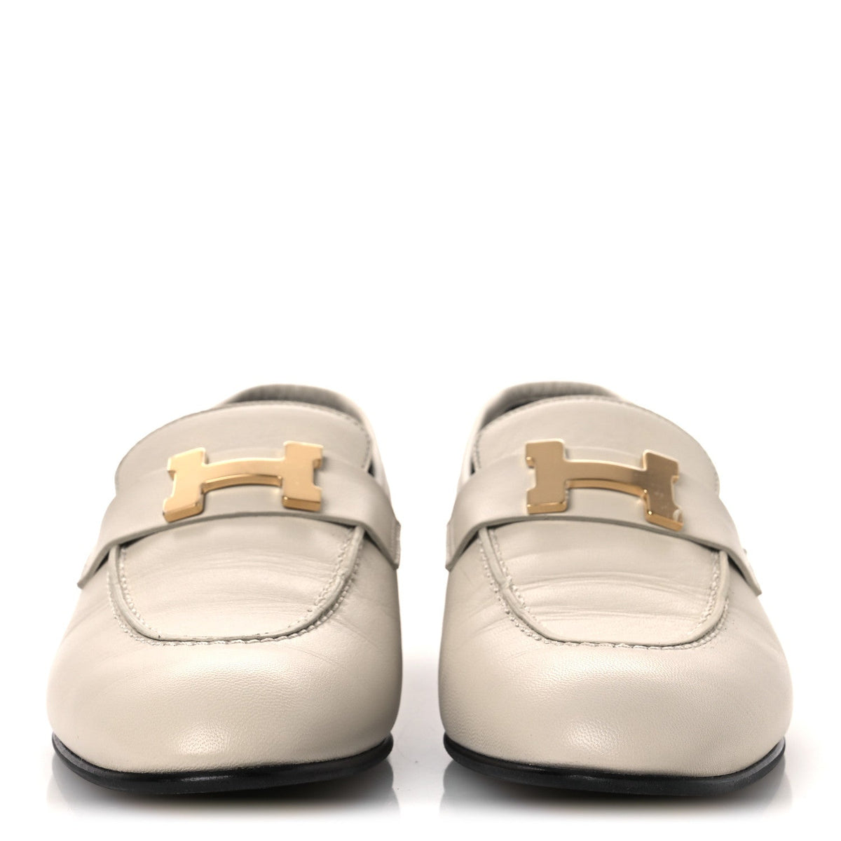 Hermes Goatskin Women's Paris Loafers 37 Beige Glaise