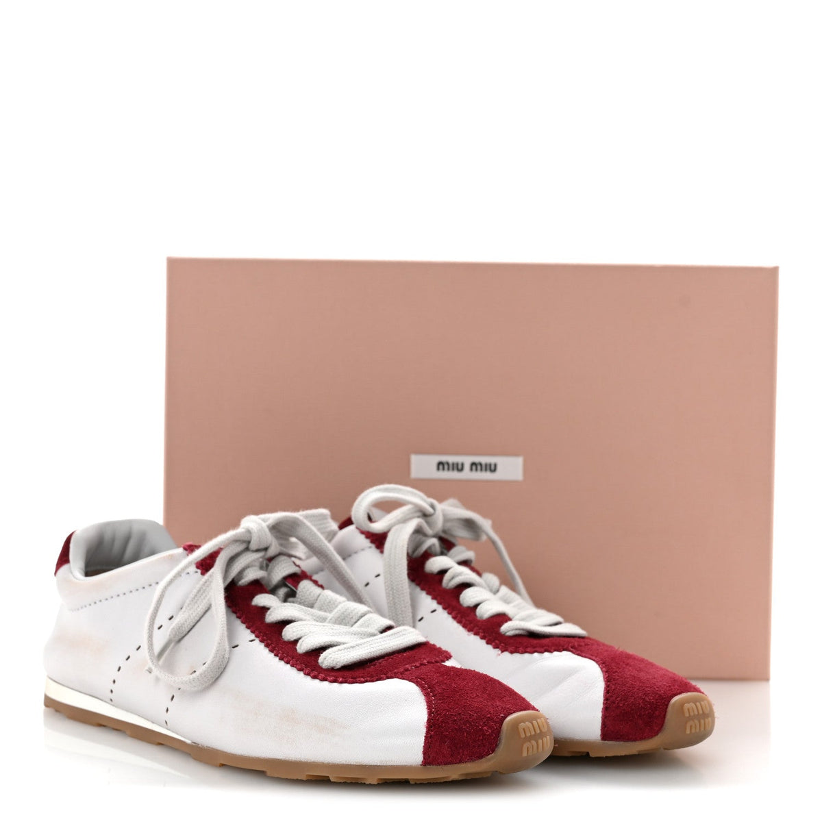 Miu Miu Scamosciato Women's Plume Sneakers 37.5 White Cerise