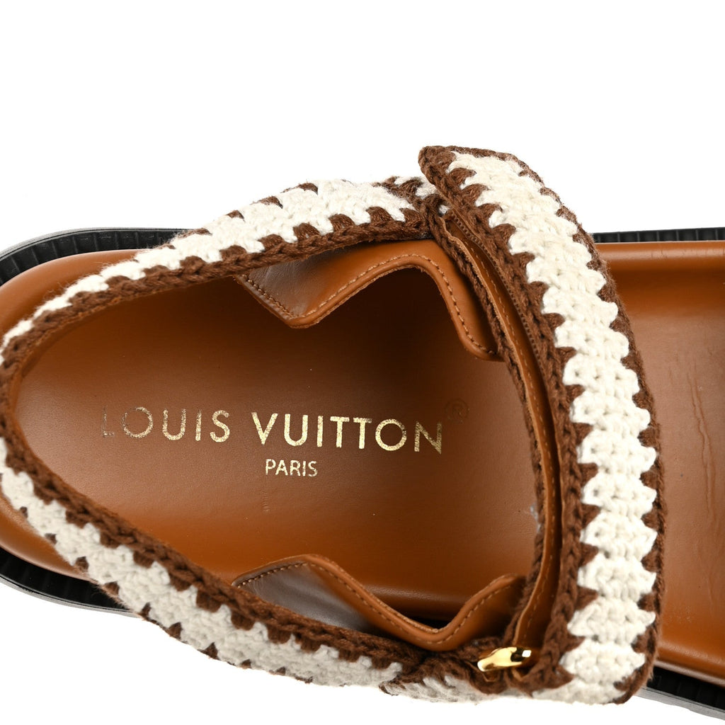 Louis Vuitton Cotton Crochet Women's LV Sunset Comfort Flat Sandals 40 Cacao Brown