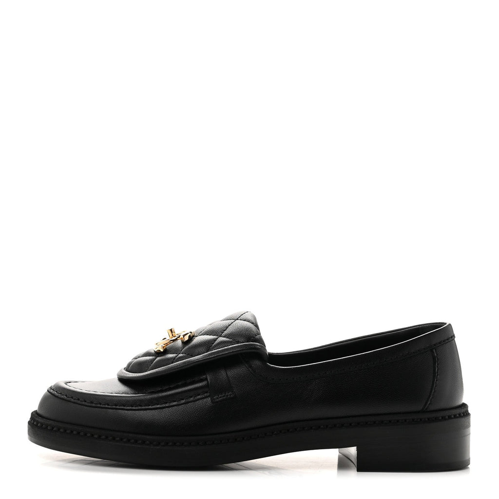 Chanel Lambskin Quilted CC Turnlock Women's Loafers Black
