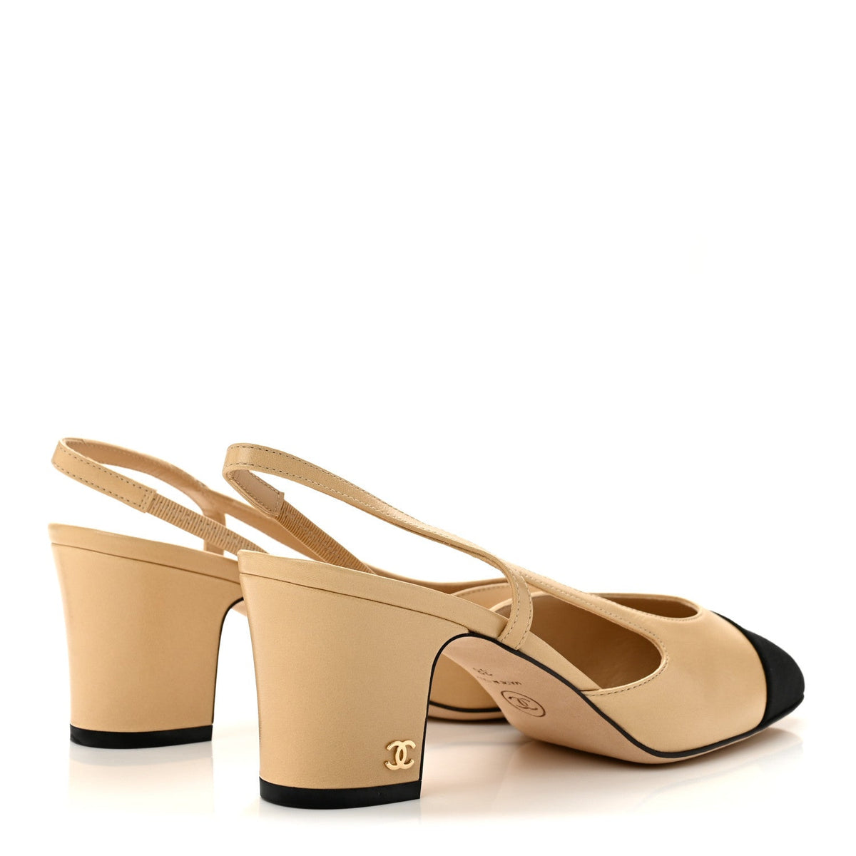 Chanel Goatskin Grosgrain CC Cap Toe Women's Slingback Pumps