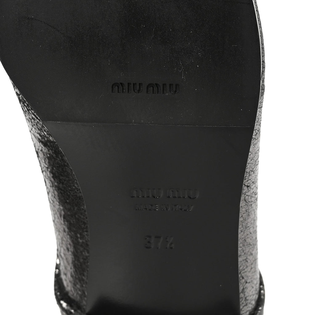 Miu Miu Crinkled Patent Women's Lace Up Oxford Flats 37.5 Dark Silver