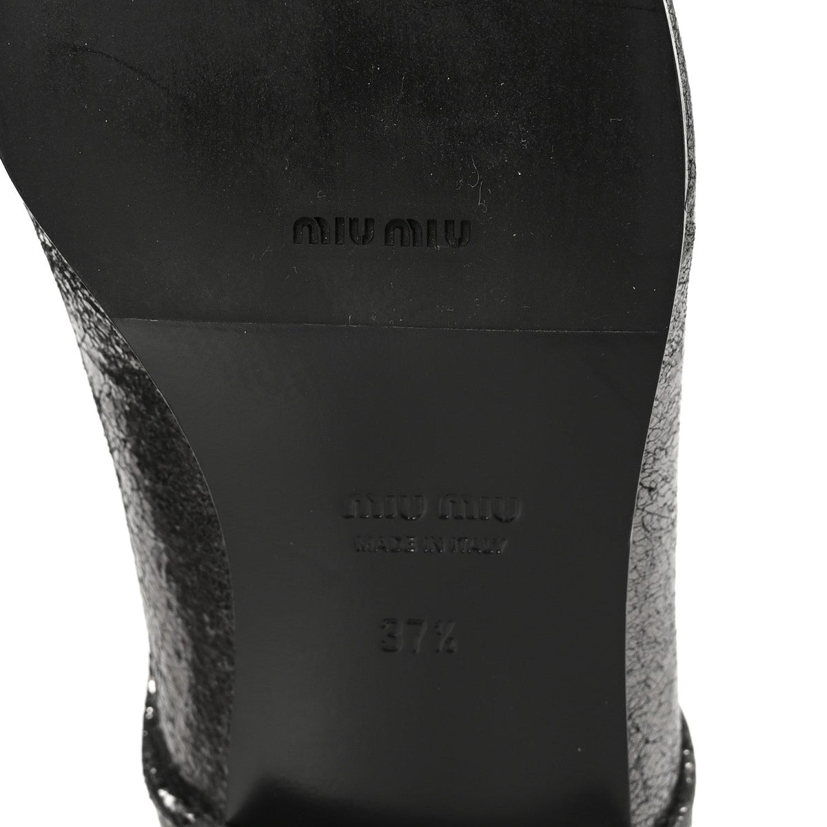 Miu Miu Crinkled Patent Women's Lace Up Oxford Flats 37.5 Dark Silver