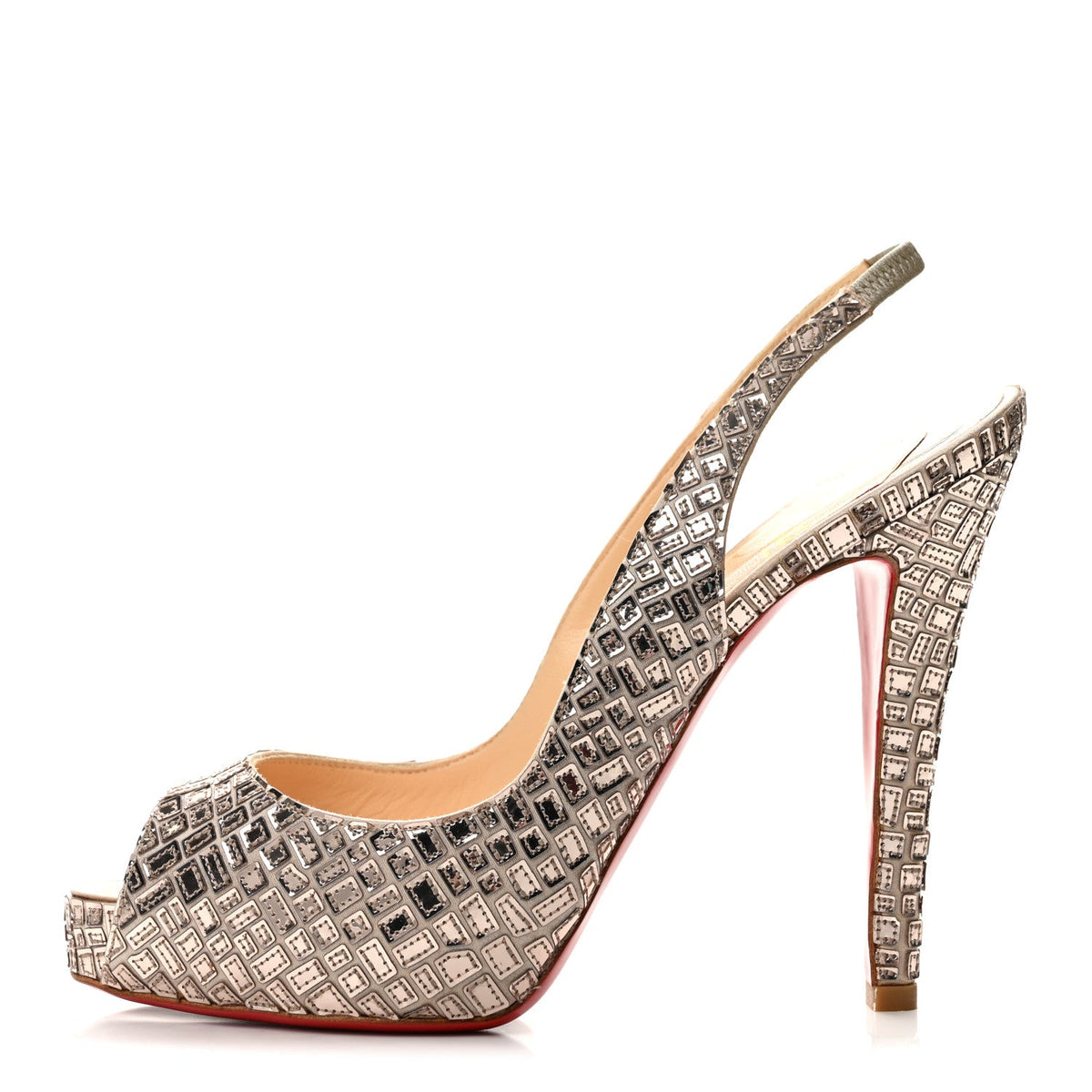Christian Louboutin Satin Women's Mosaique No Prive 120 Pumps 37.5 Silver