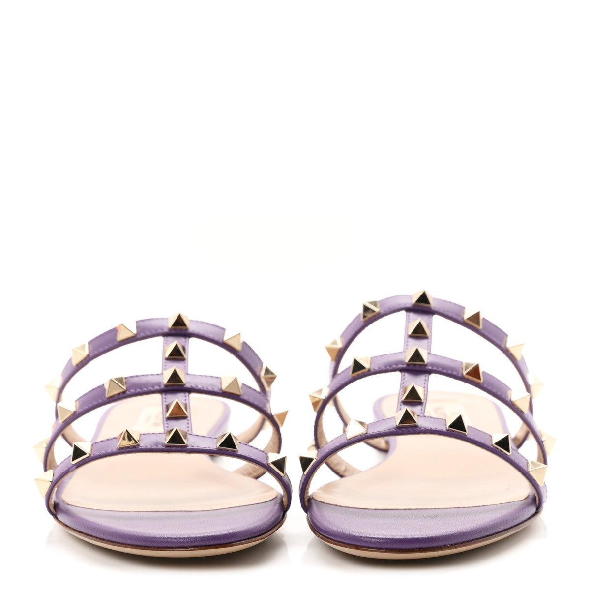 Valentino Garavani Nappa Women's Rockstud Caged Flat Slide Sandals 36 Indian Violet