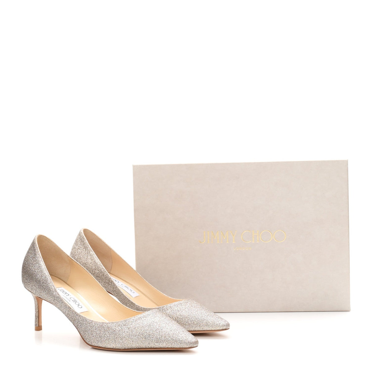 Jimmy Choo Dusty Glitter Women's Romy 60 Pumps 39 Platinum Ice