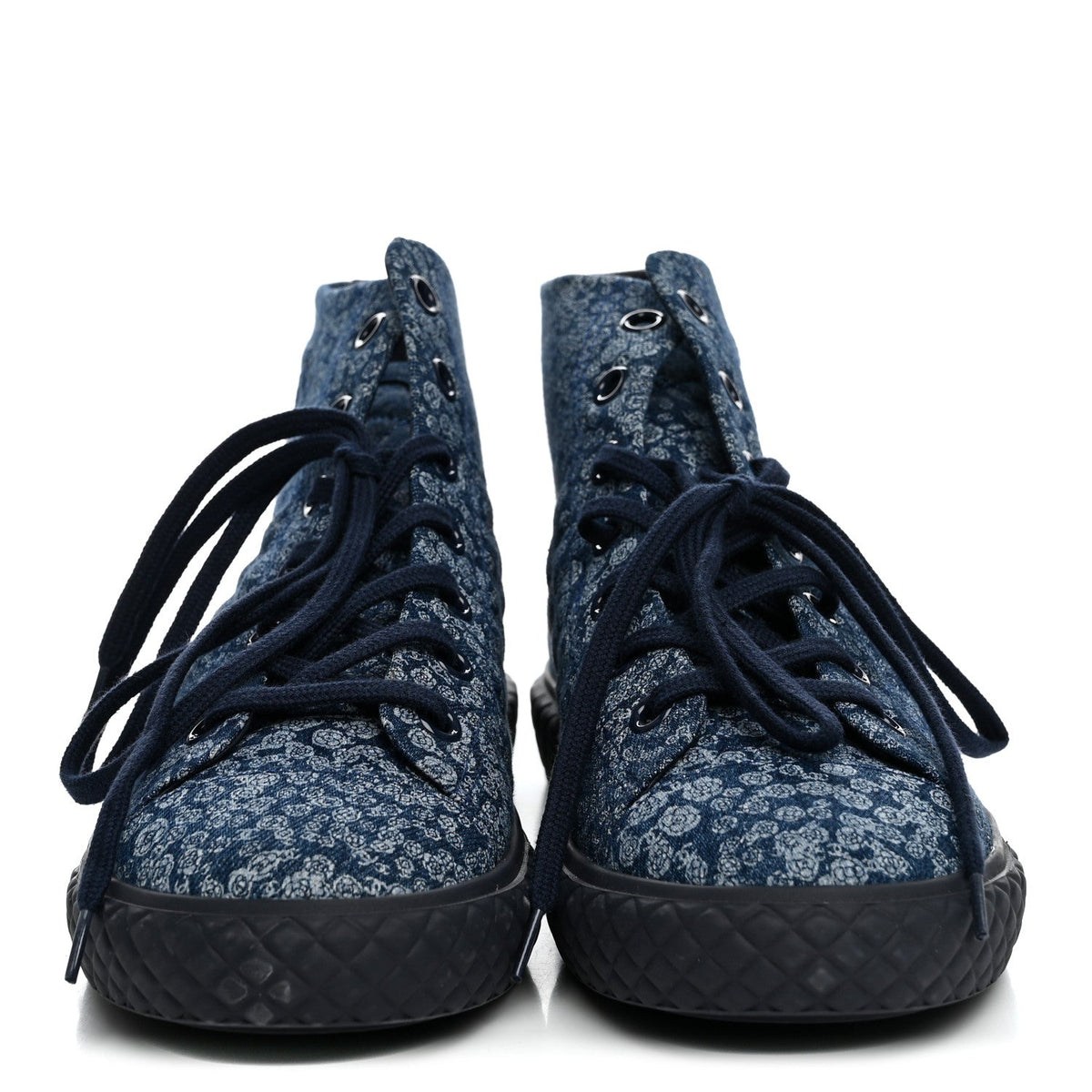 Chanel Printed Denim Women's Quilted High Top Sneakers 41 Dark Blue