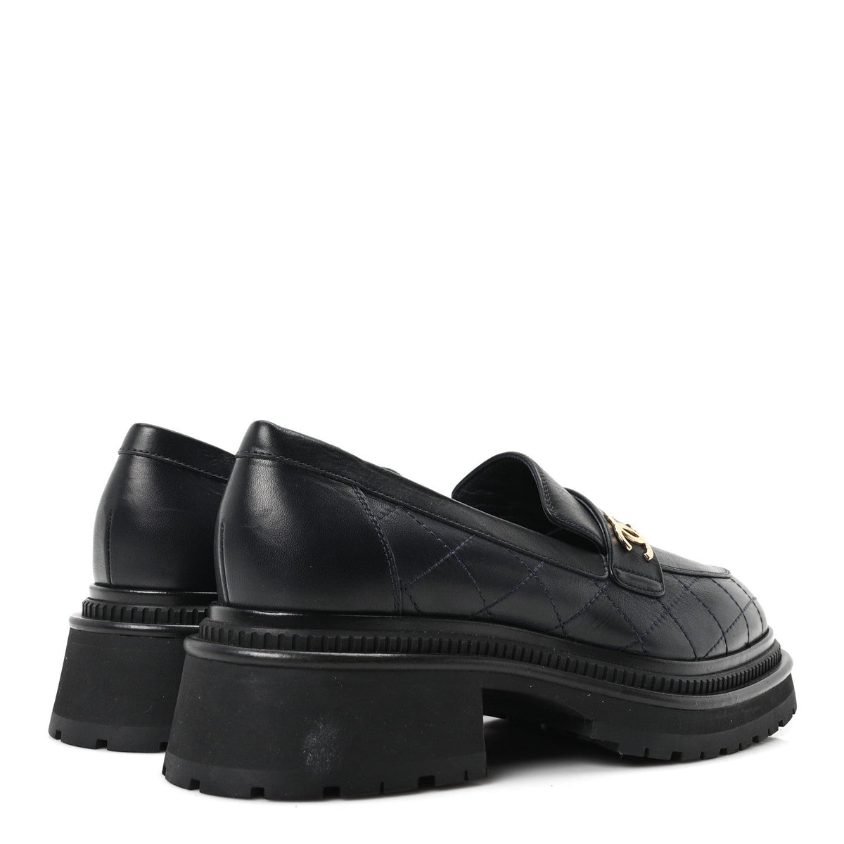 Chanel Calfskin Quilted CC Women's Mocassin Loafers Navy Blue