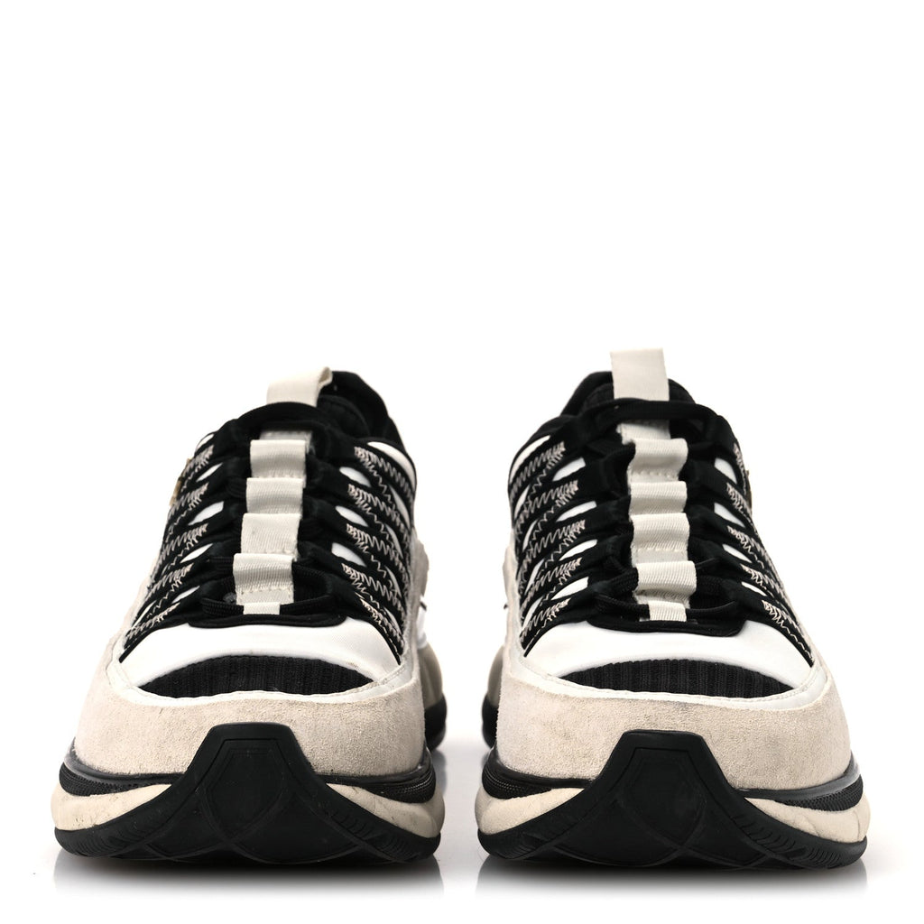 Chanel Fabric Suede Calfskin Women's CC Sneakers 39.5 White Black