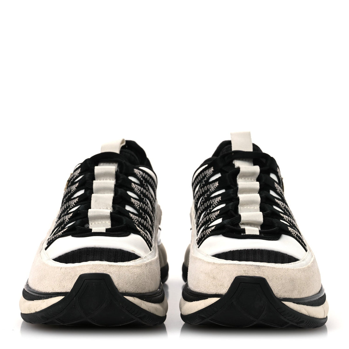 Chanel Fabric Suede Calfskin Women's CC Sneakers 39.5 White Black