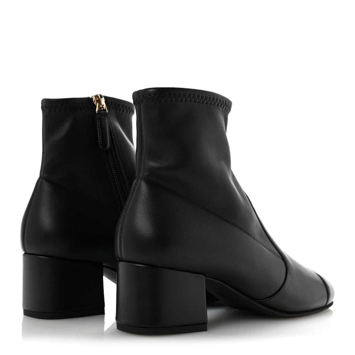 Chanel Stretch Lambskin Women's Cap Toe CC Uniform Short Boots 35 Black