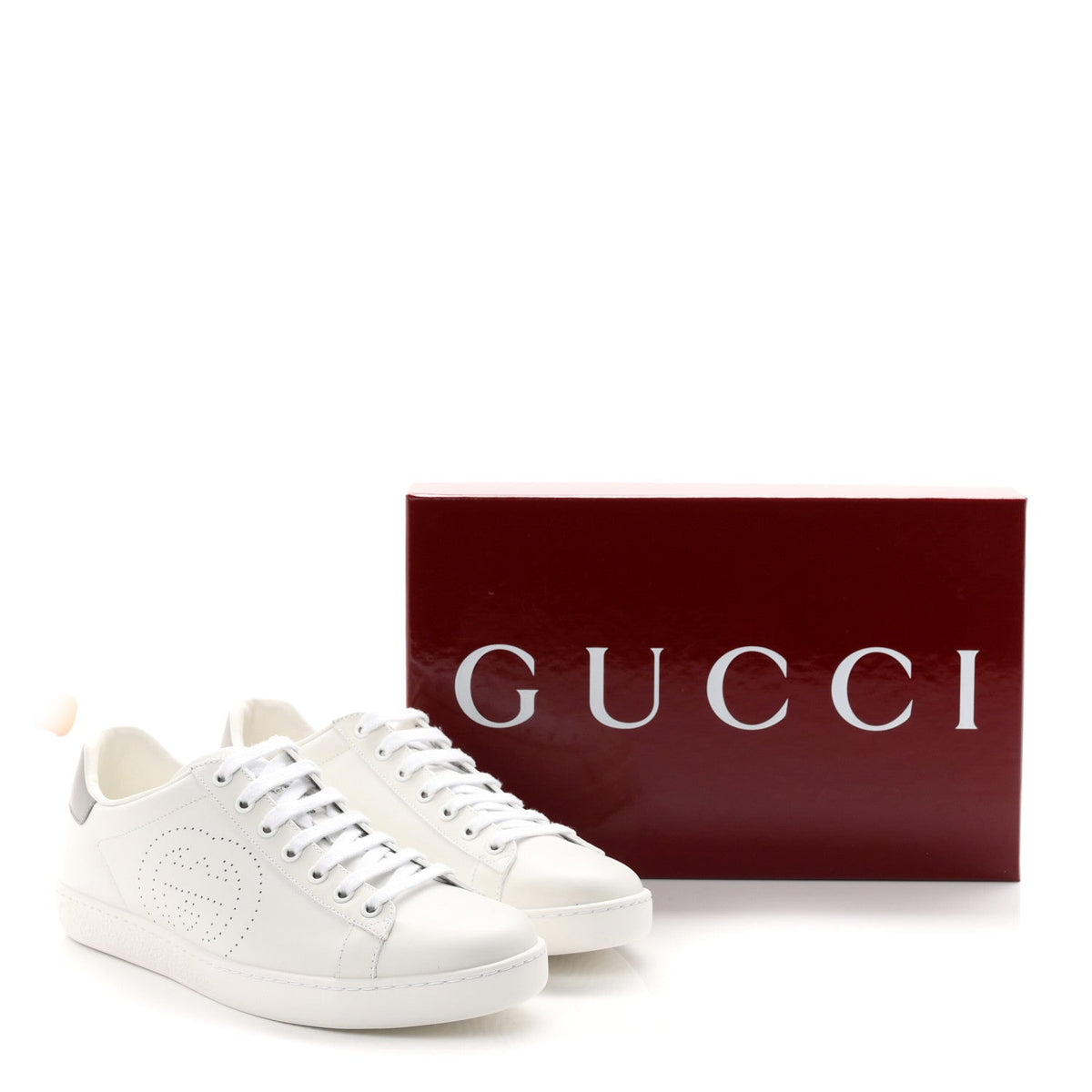 Gucci Calfskin Women's Ace Sneakers 38.5 White Grey Sky