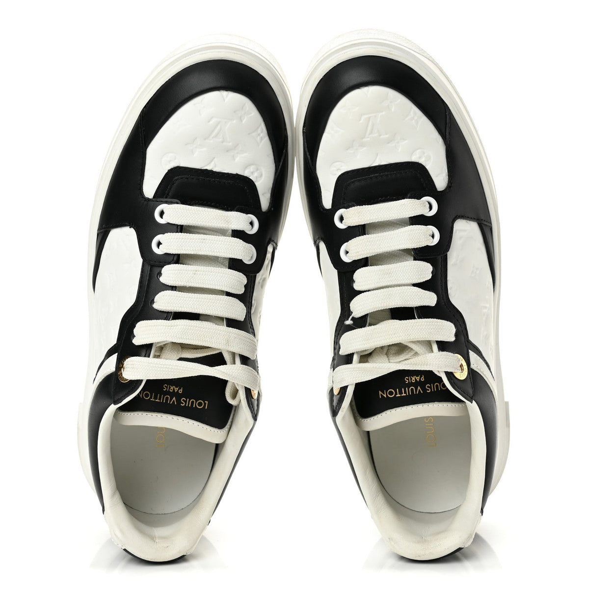 Louis Vuitton Monogram Embossed Calfskin Women's Time Out Sneakers 37 White Black