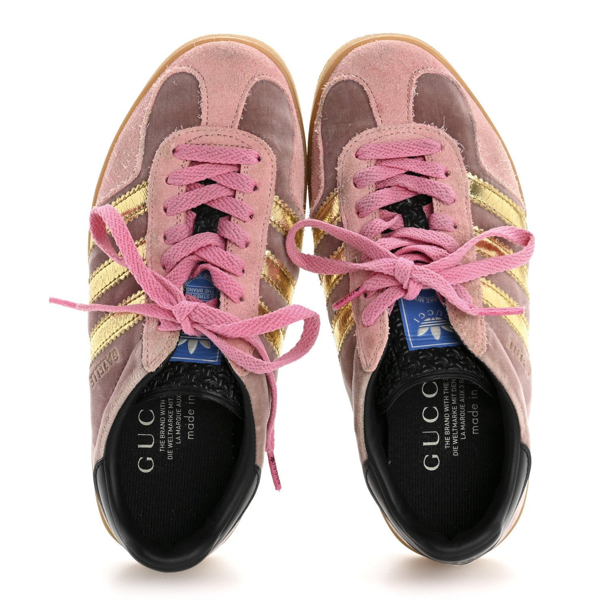 Gucci Velvet Suede Women's Gazelle Sneakers 4.5 Pink Gold