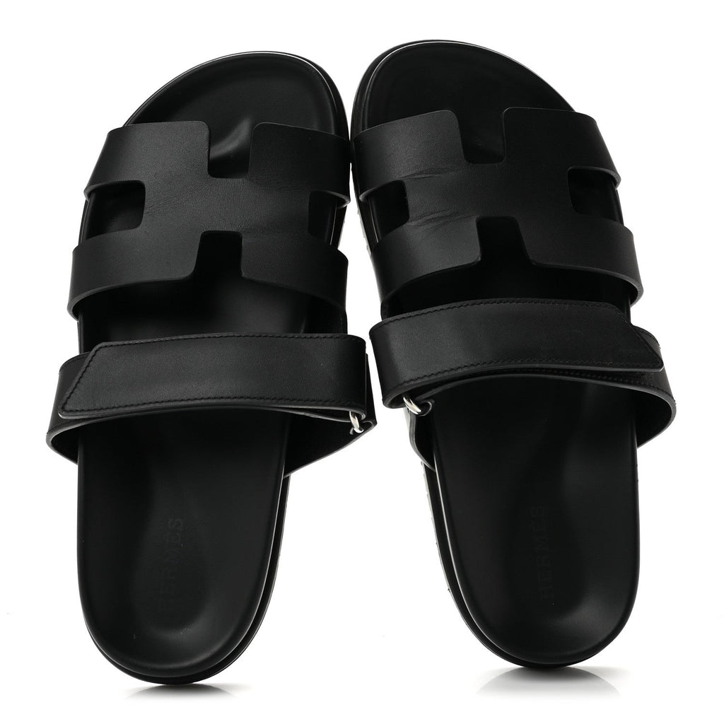 Hermès Calfskin Women's Chypre Sandals 37.5 Black
