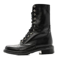 Chanel Calfskin Women's Lace Up Combat Boots 39.5 Black