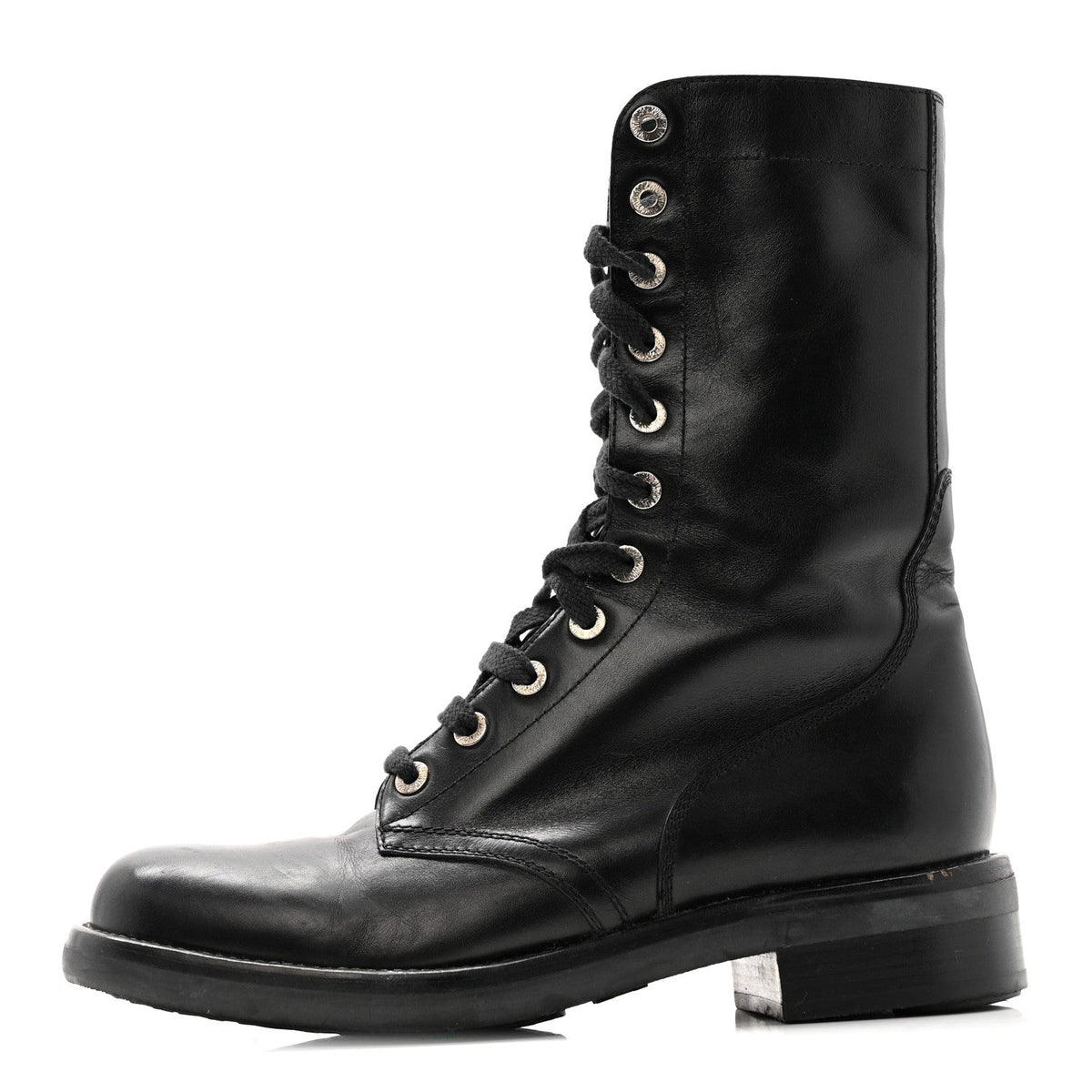 Chanel Calfskin Women's Lace Up Combat Boots 39.5 Black