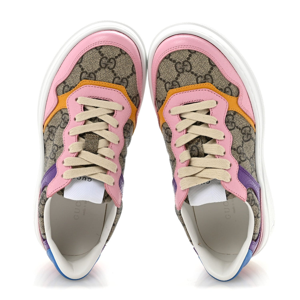 Gucci GG Supreme Calfskin Women's Platform Sneakers 35 Beige Pink