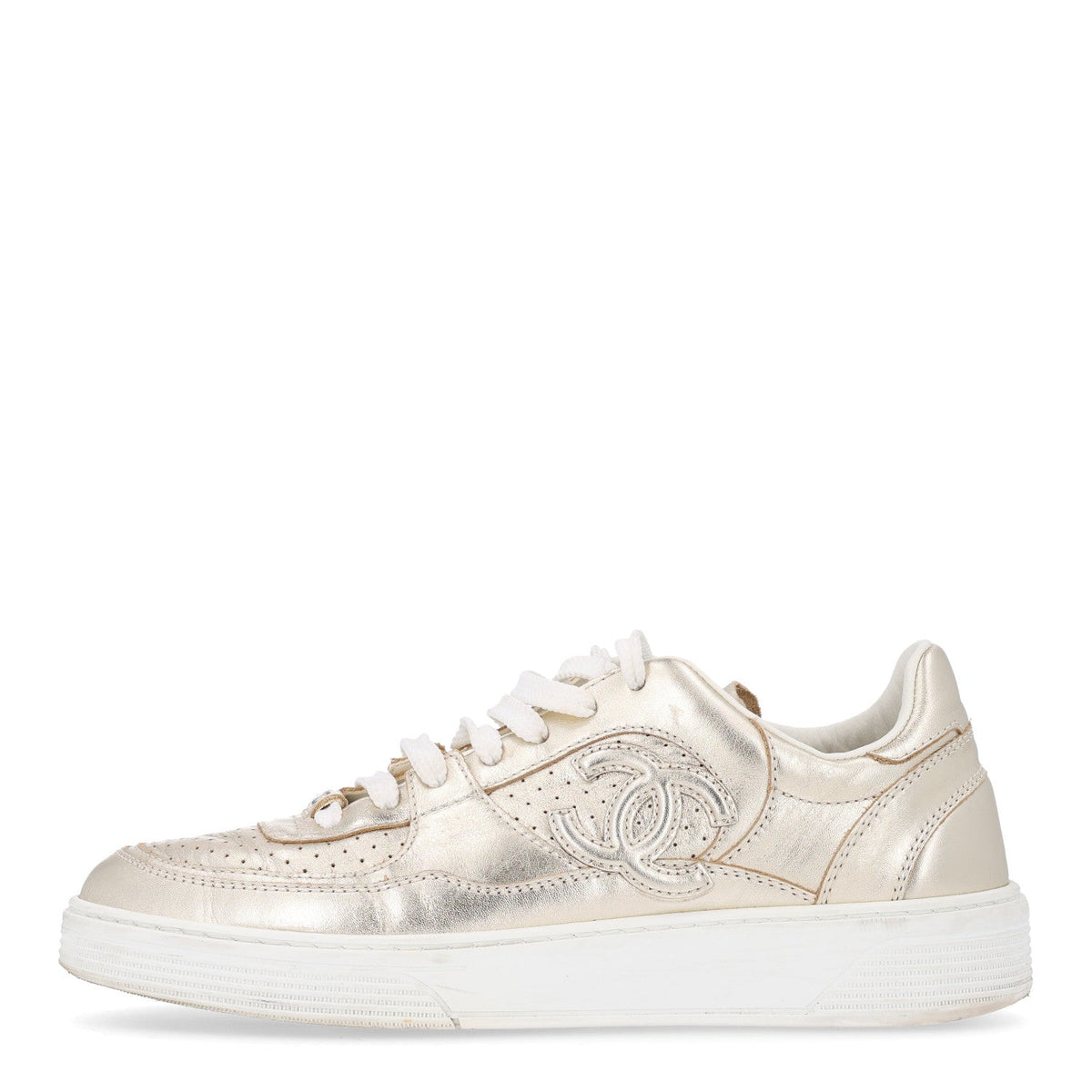 Laminated Calfskin CC Sneakers Golden