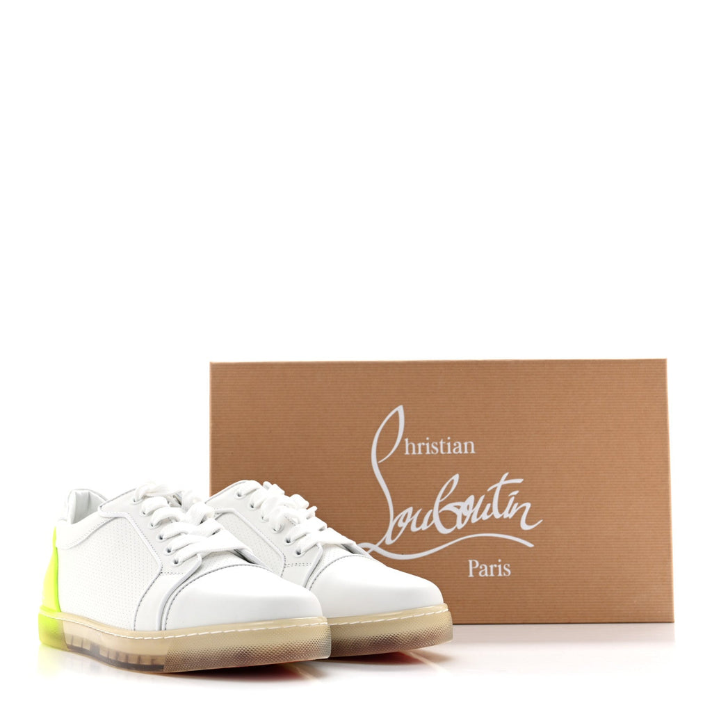 Christian Louboutin Calfskin Women's Fun Vieira Orlato Flat Sneakers 39.5 White Fluo Yellow
