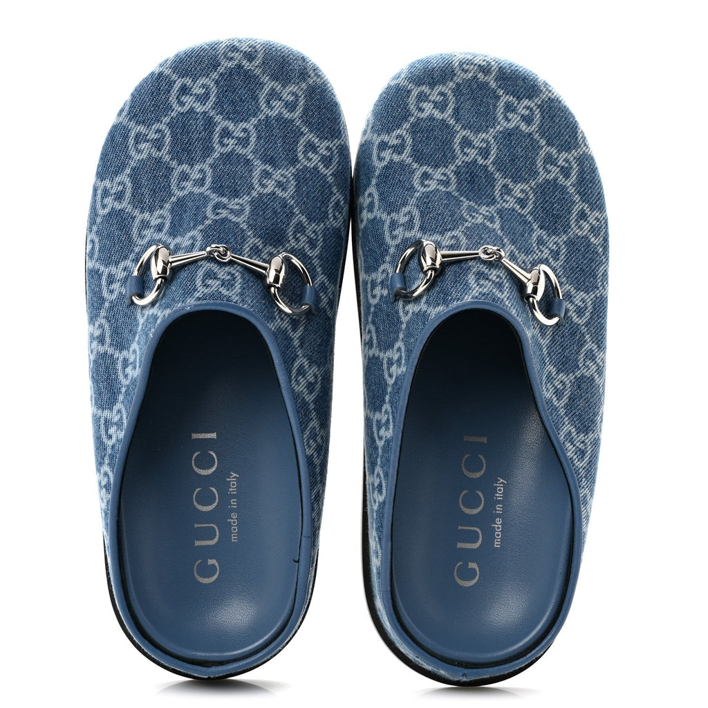 Gucci Denim Granada Kid Women's Horsebit Mules 35 Blue