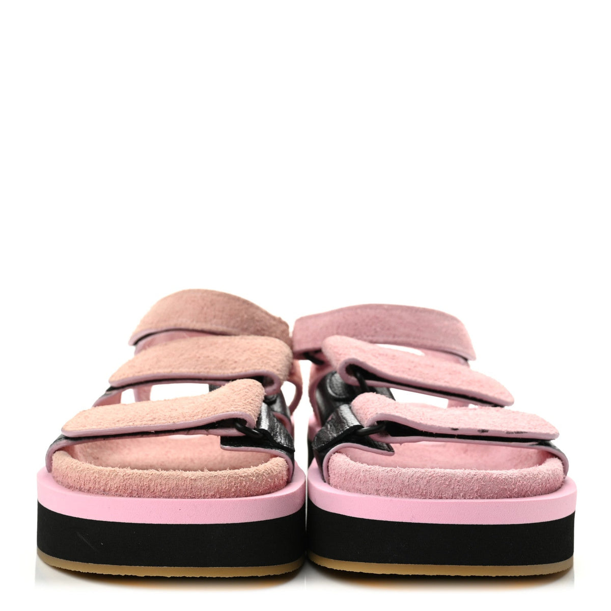 Chanel Suede Calfskin Women's Velcro Flat Sandals 39 Light Pink