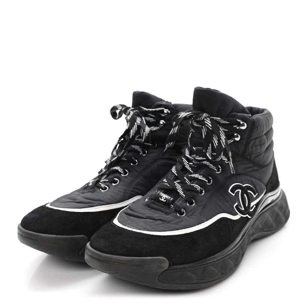 Chanel Fabric Suede Men's CC Sneakers 44 Black
