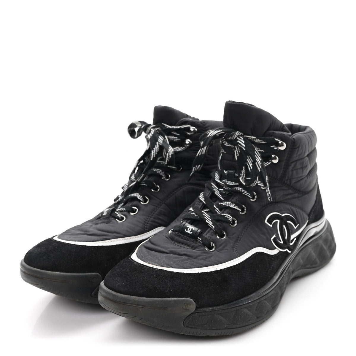 Chanel Fabric Suede Men's CC Sneakers 44 Black