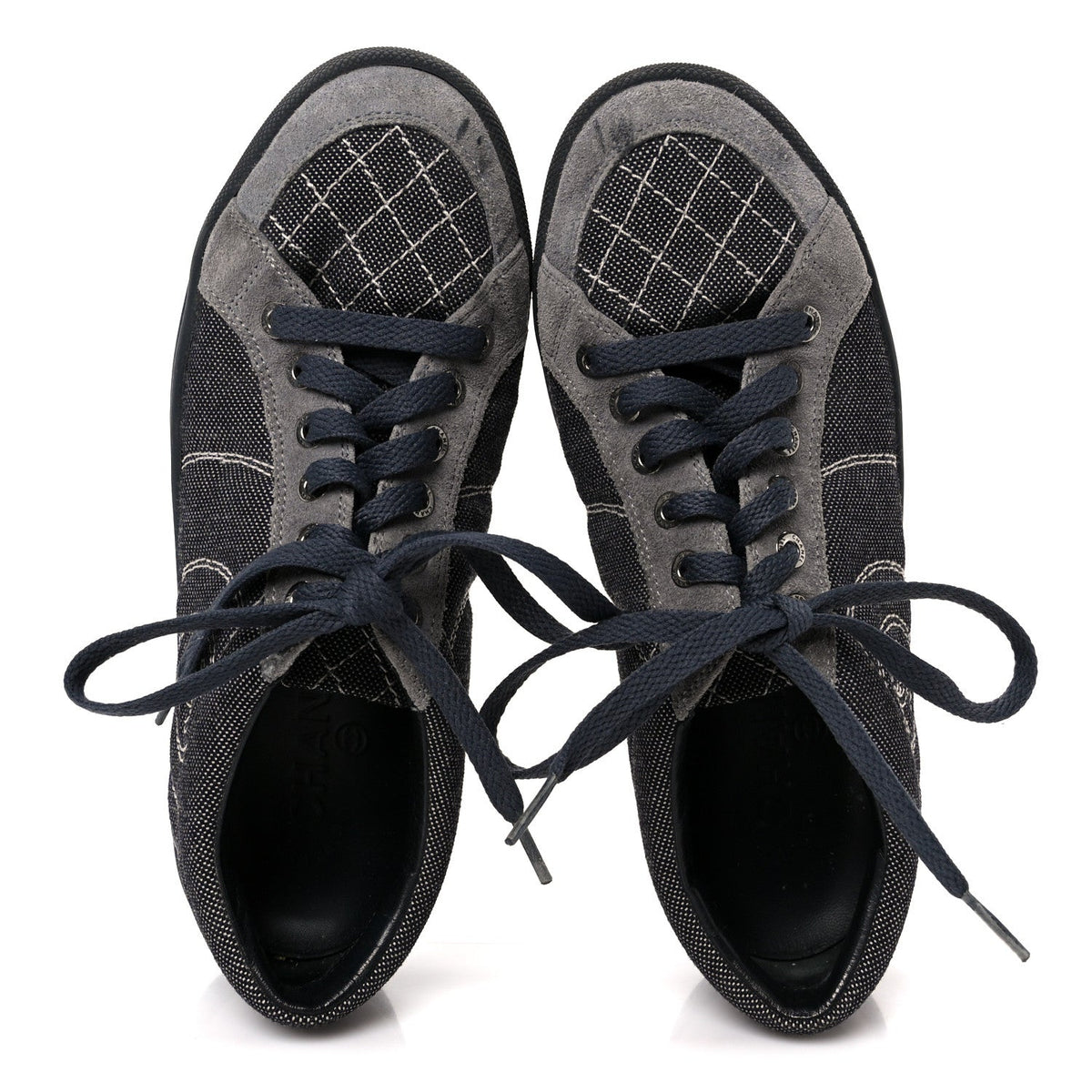 Chanel Toile Suede Calfskin Women's CC Low Top Sneakers 36 Dark Grey