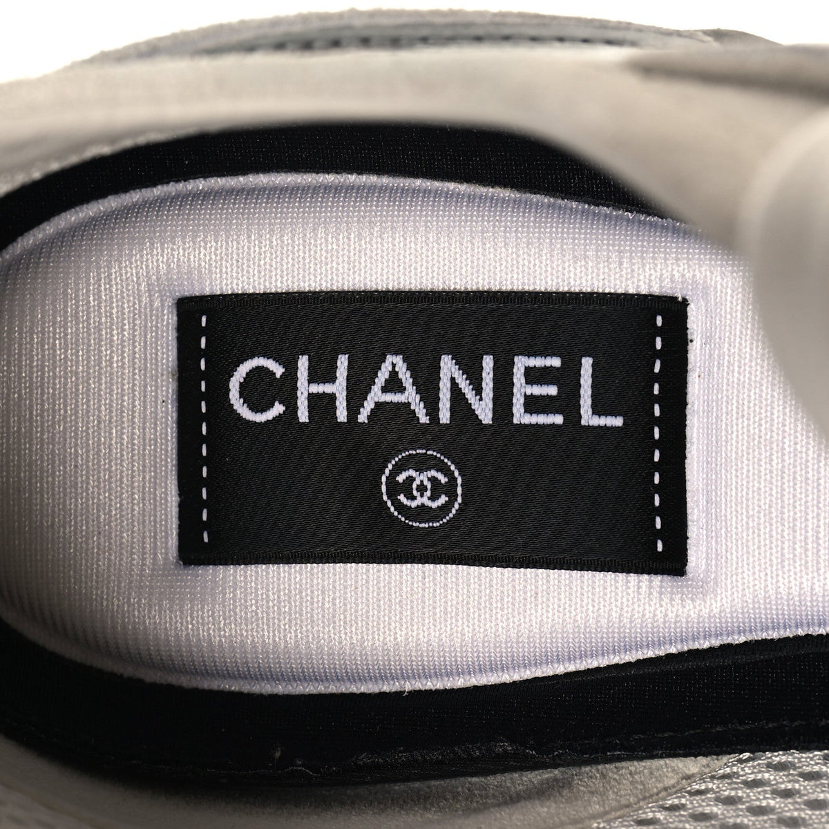 Chanel Laminated Calfskin Suede Women's CC Sneakers 39.5 Silver Light Grey