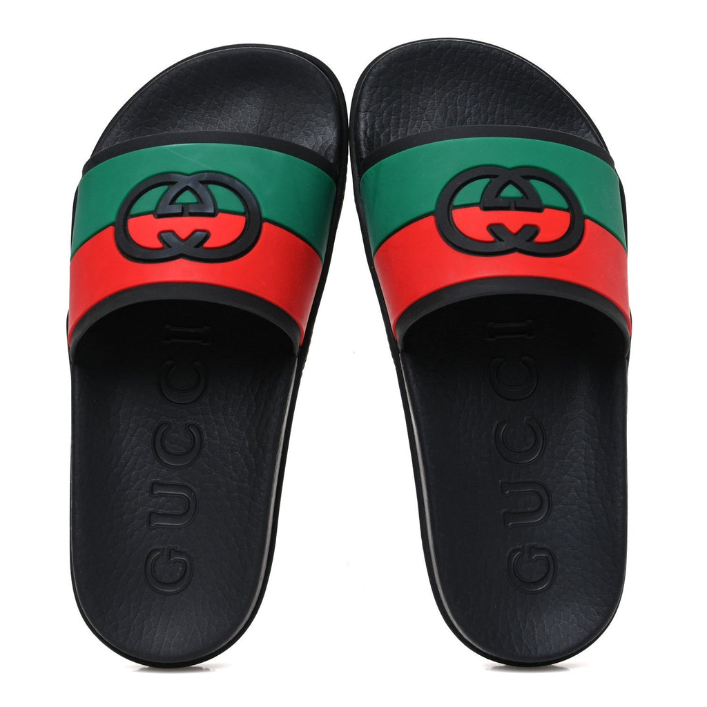 Gucci Rubber Web Women's Interlocking G Slide Sandals 35 Black