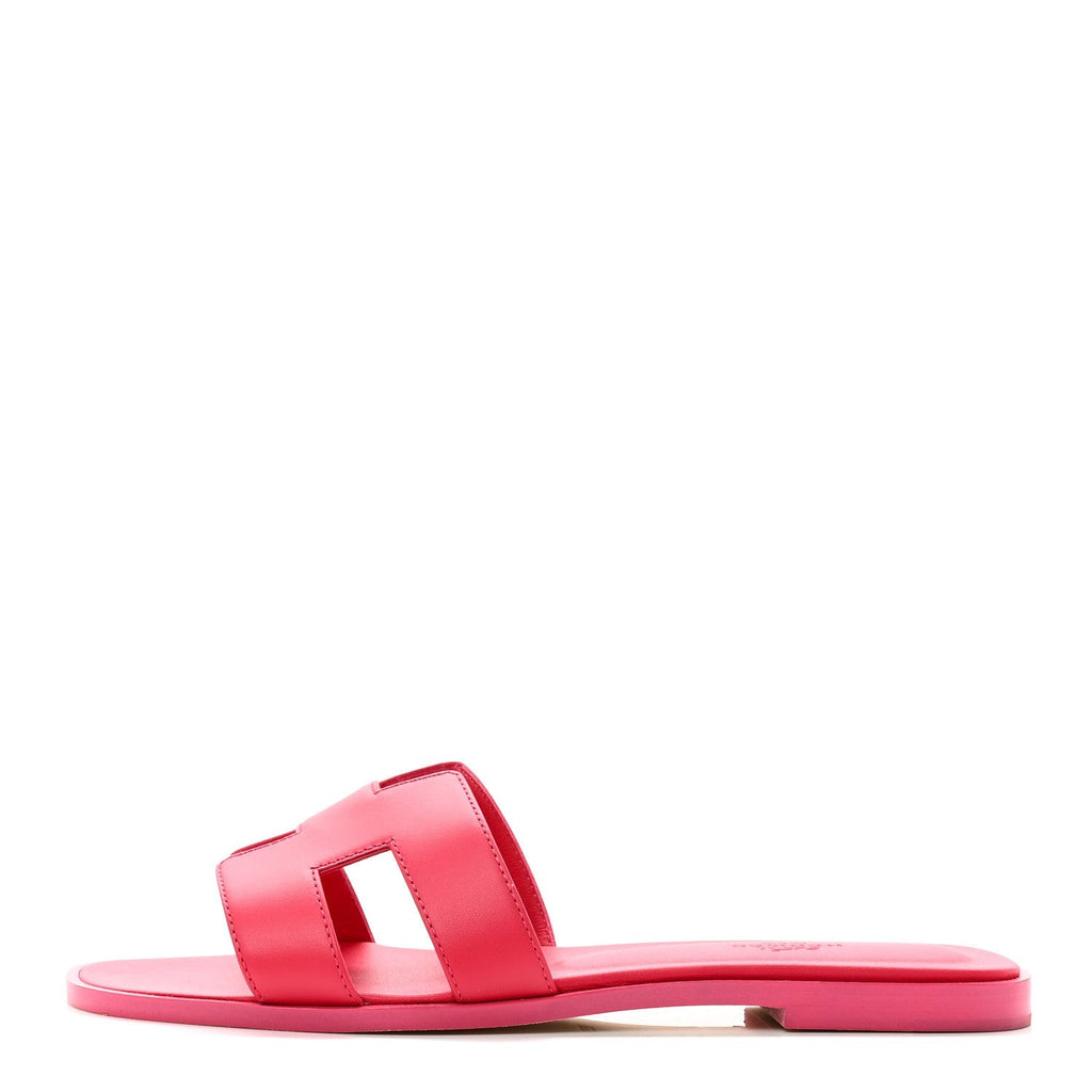 Hermes Epsom Calfskin Women's Oran Sandals 38.5 Rose Mexico