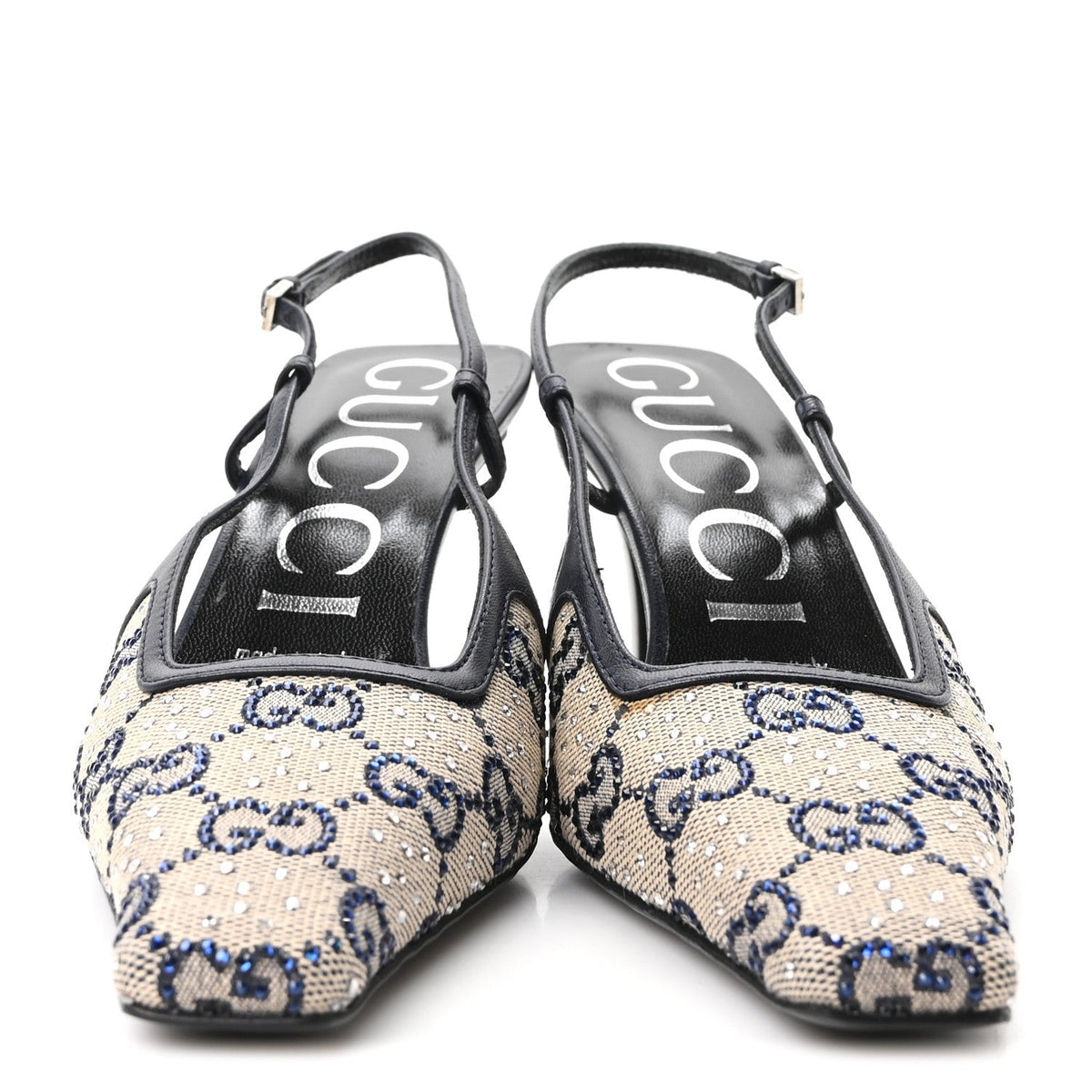 Gucci GG Monogram Malaga Kid Women's Square G Slingback Pumps 36.5 Beige Blue