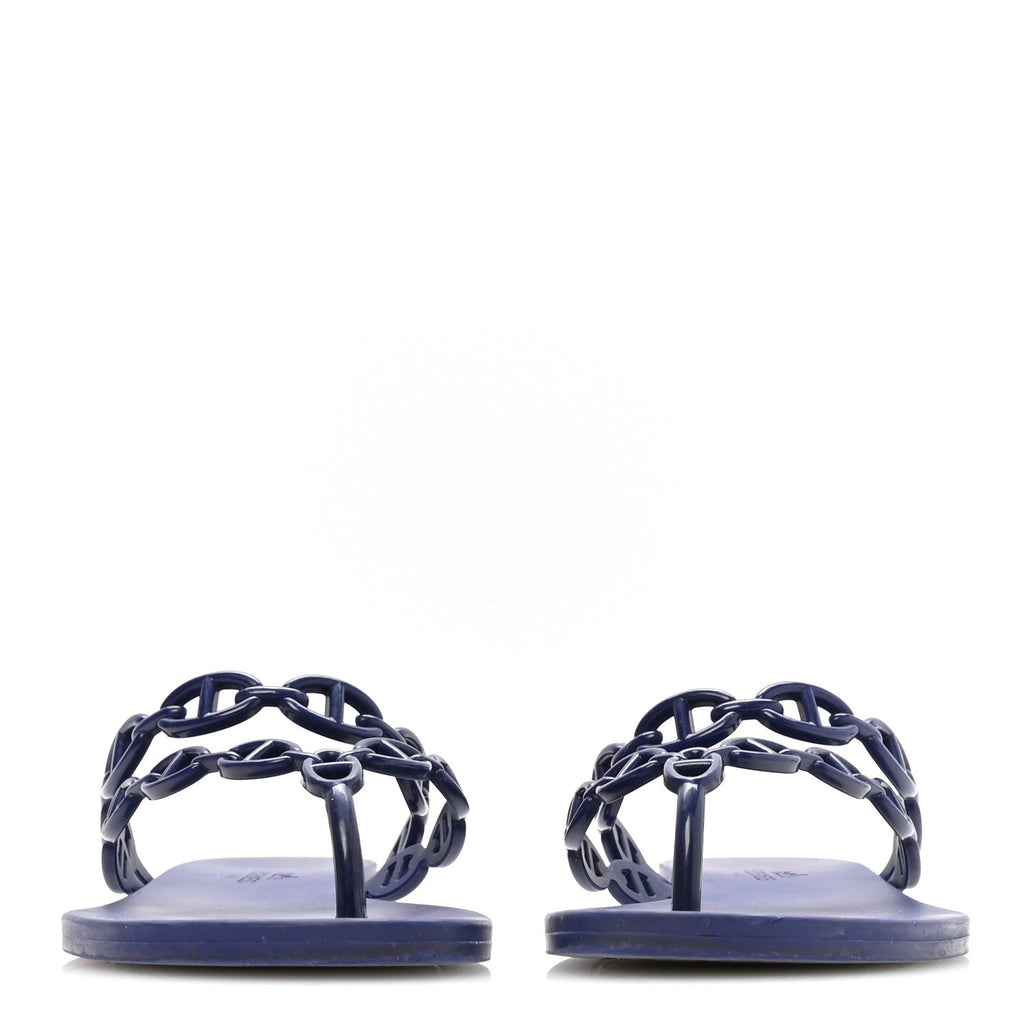 Hermes Rubber Women's Chaine d'Ancre Island Sandals 37 Bleu Smalt