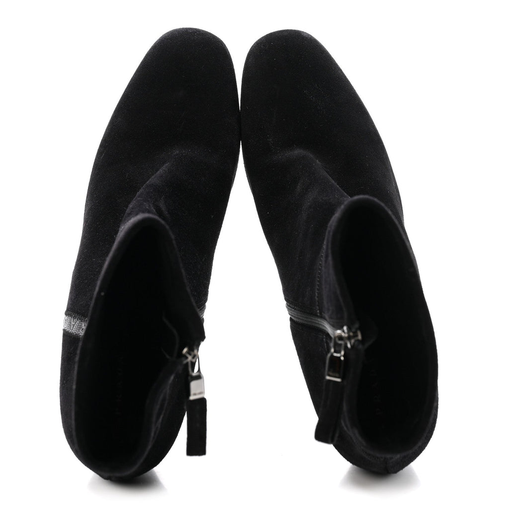 Prada Suede Women's Triangle Logo Zip Boots 40 Black