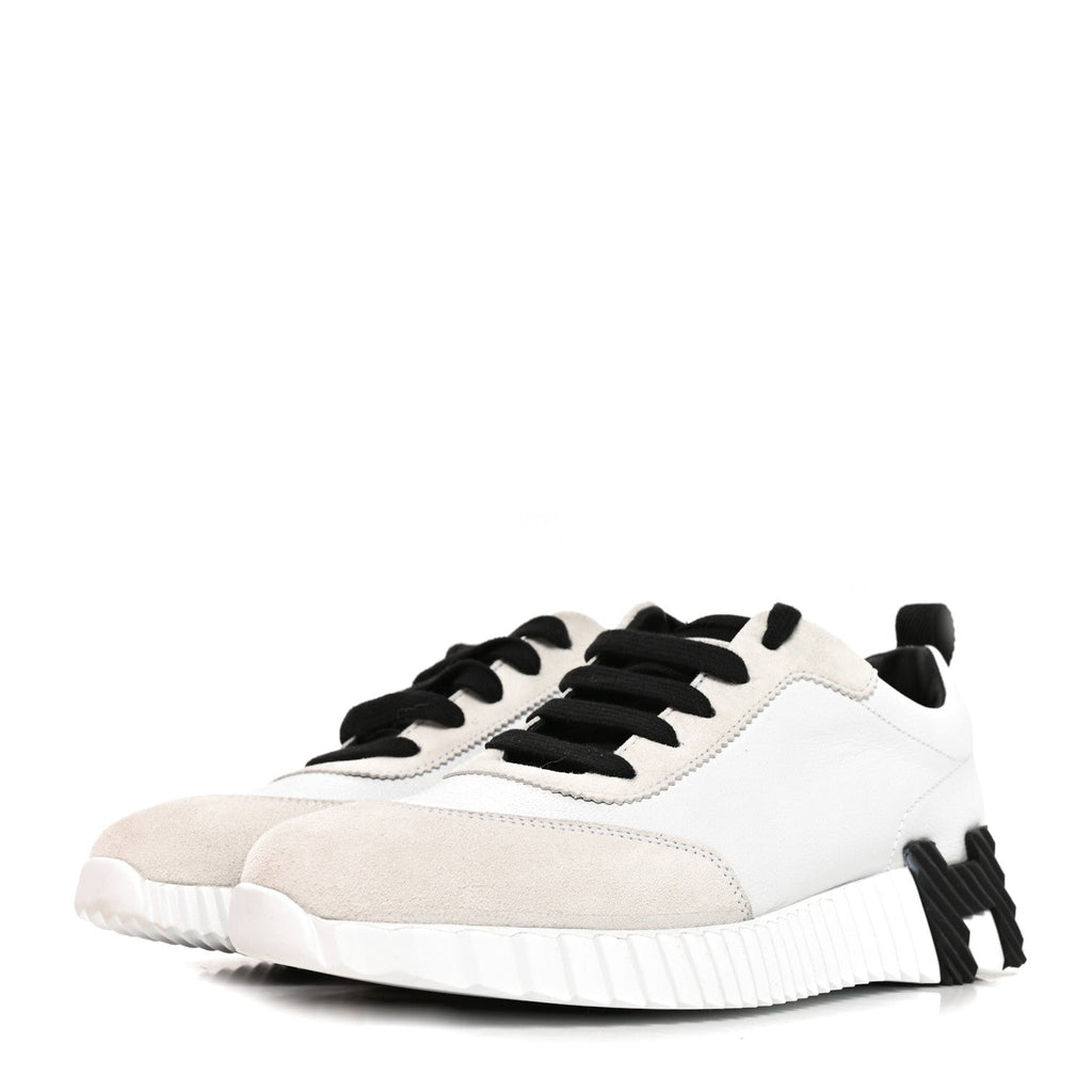 Hermes Calfskin Suede Bouncing Women's Sneakers White Black