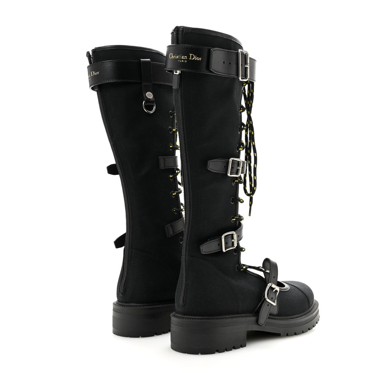 Christian Dior Technical Fabric Women's Dioranger Lace Up High Boots 39.5 Black